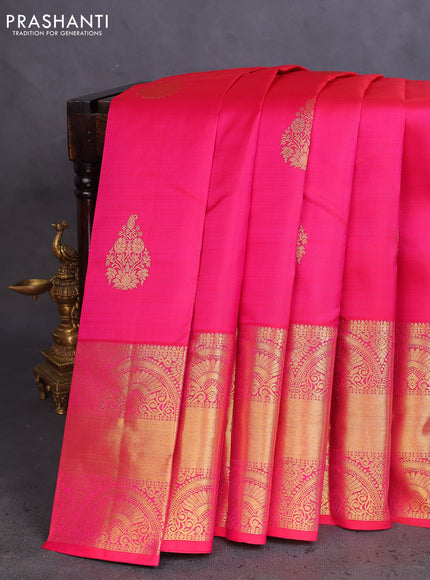 Pure kanchipuram silk saree pink with zari woven buttas and long zari woven border