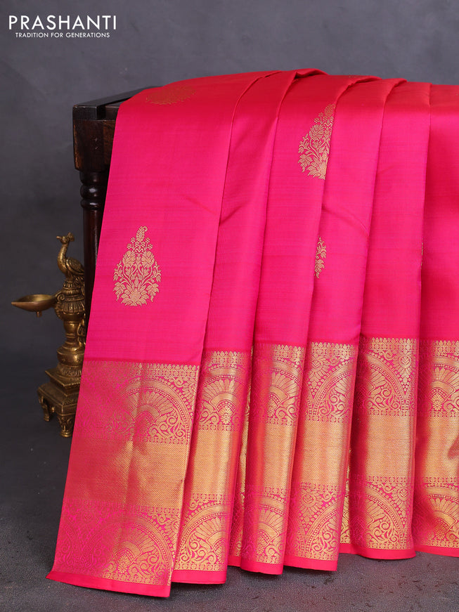 Pure kanchipuram silk saree pink with zari woven buttas and long zari woven border