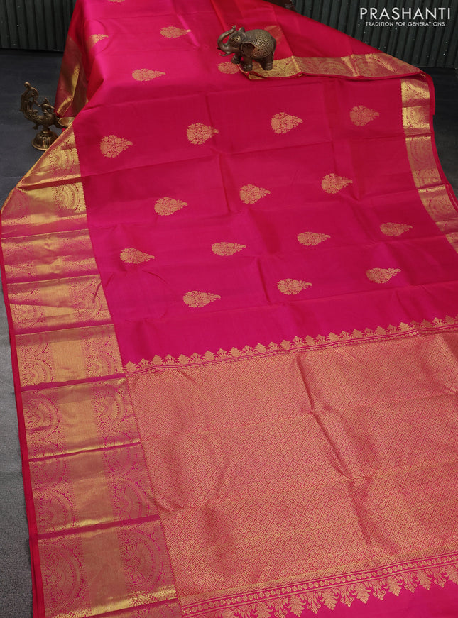 Pure kanchipuram silk saree pink with zari woven buttas and long zari woven border