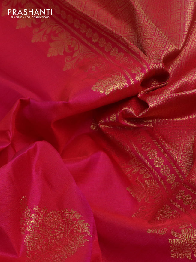 Pure kanchipuram silk saree pink with zari woven buttas and long zari woven border