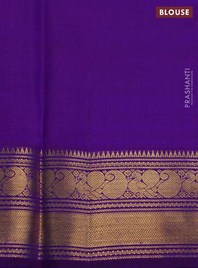Pure kanchipuram silk saree dual shade bluish green and violet with zari woven buttas and zari woven border