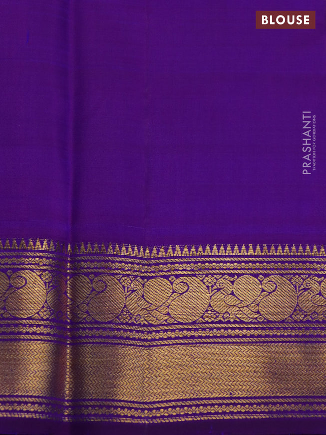 Pure kanchipuram silk saree dual shade bluish green and violet with zari woven buttas and zari woven border