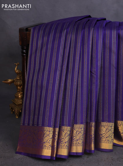 Pure kanchipuram silk saree navy blue and light green with allover silver & gold zari weaves and zari woven border