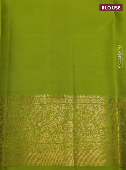 Pure kanchipuram silk saree navy blue and light green with allover silver & gold zari weaves and zari woven border