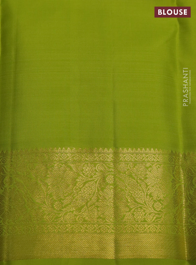 Pure kanchipuram silk saree navy blue and light green with allover silver & gold zari weaves and zari woven border
