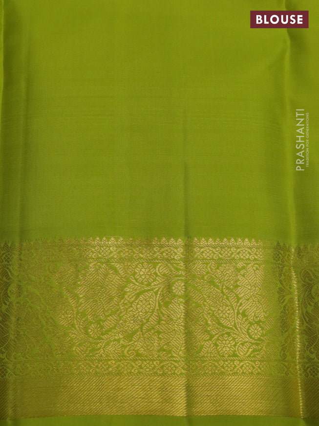 Pure kanchipuram silk saree navy blue and light green with allover silver & gold zari weaves and zari woven border