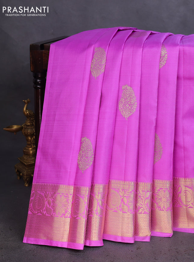 Pure kanchipuram silk saree lavender with zari woven paisley buttas and rich zari woven border