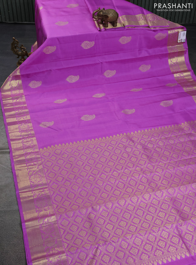 Pure kanchipuram silk saree lavender with zari woven paisley buttas and rich zari woven border