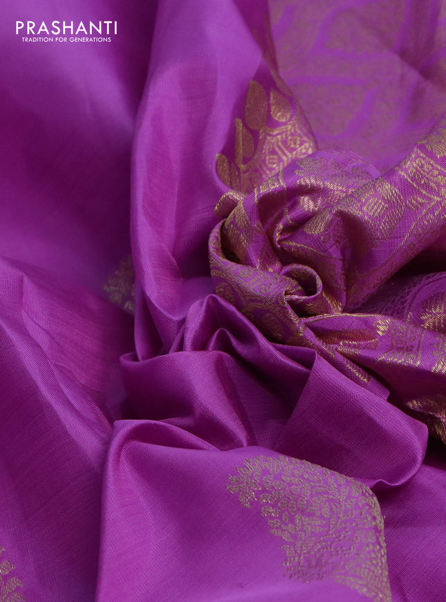 Pure kanchipuram silk saree lavender with zari woven paisley buttas and rich zari woven border