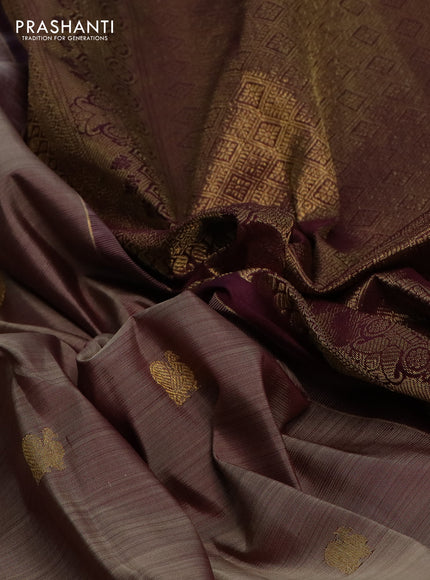 Pure kanchipuram silk saree chikku shade and wine shade with annam & rudhraksha zari woven buttas and rich zari woven border