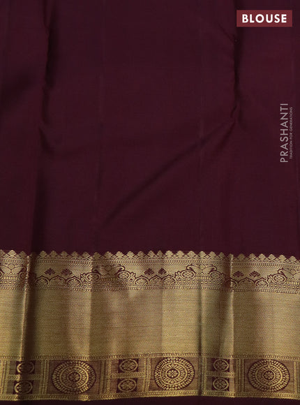Pure kanchipuram silk saree chikku shade and wine shade with annam & rudhraksha zari woven buttas and rich zari woven border
