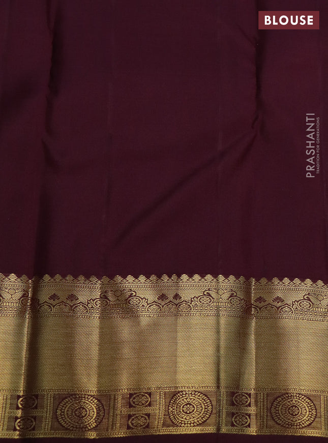 Pure kanchipuram silk saree chikku shade and wine shade with annam & rudhraksha zari woven buttas and rich zari woven border