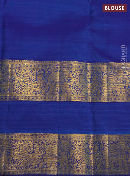 Pure kanchipuram silk saree teal blue and blue with allover small zari checked pattern and long rettapet zari woven border