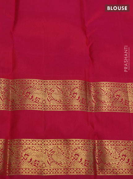 Pure kanchipuram silk saree dual shade of yellow and pink with zari woven annam buttas and long rettapet zari woven border