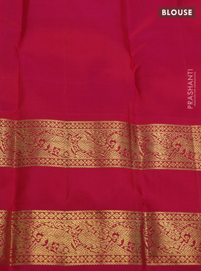 Pure kanchipuram silk saree dual shade of yellow and pink with zari woven annam buttas and long rettapet zari woven border