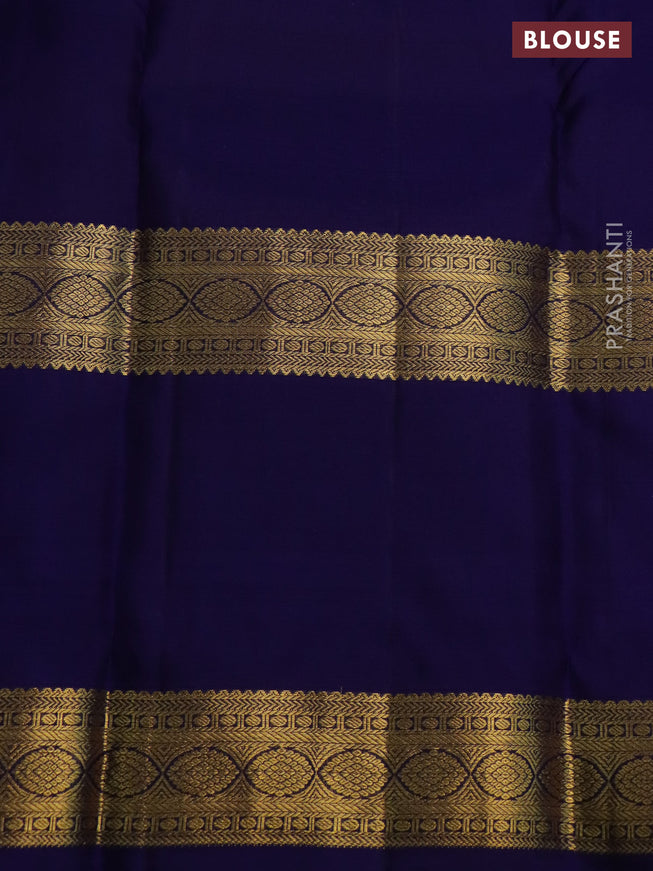Pure kanchipuram silk saree pastel purple and dark blue with allover zari weaves and long zari woven butta border