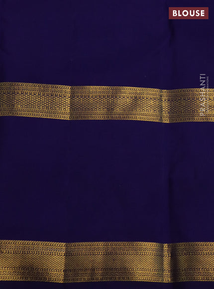 Pure kanchipuram silk saree rustic orange and dark blue with allover zari weaves and long zari woven butta border