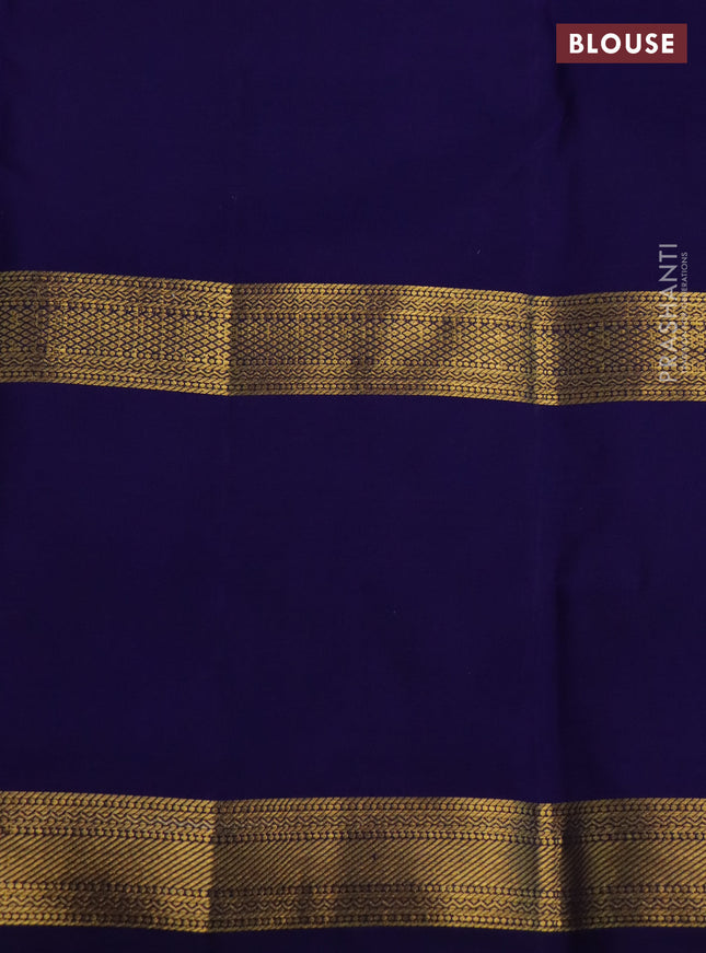 Pure kanchipuram silk saree rustic orange and dark blue with allover zari weaves and long zari woven butta border