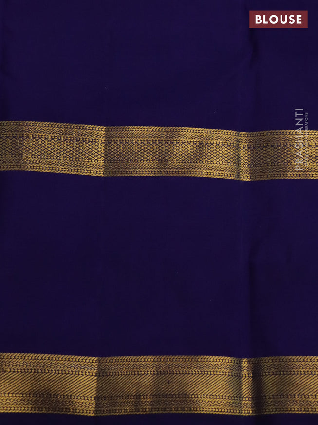 Pure kanchipuram silk saree rustic orange and dark blue with allover zari weaves and long zari woven butta border