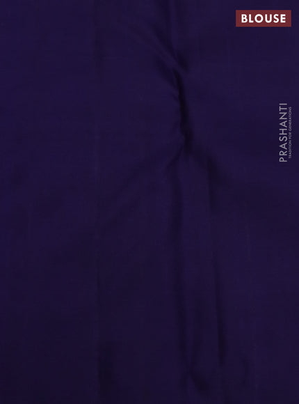 Pure kanchipuram silk saree lime green and navy blue with silver zari woven paisley buttas and long silver zari woven border