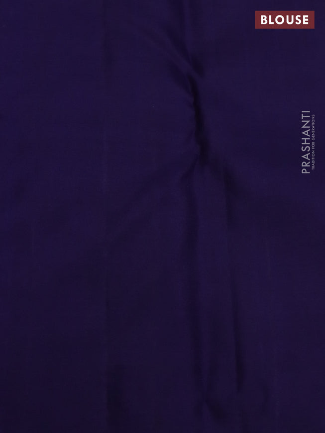 Pure kanchipuram silk saree lime green and navy blue with silver zari woven paisley buttas and long silver zari woven border