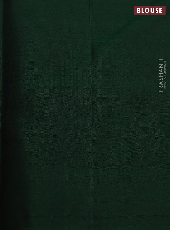 Pure kanchipuram silk saree dual shade of pinkish orange and green with half & half style and long zari woven border