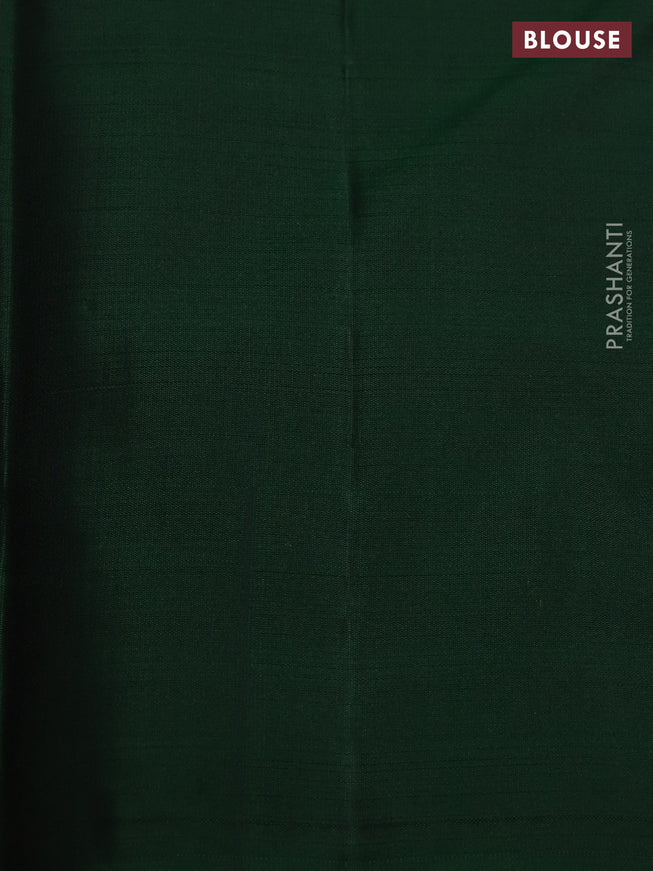 Pure kanchipuram silk saree dual shade of pinkish orange and green with half & half style and long zari woven border