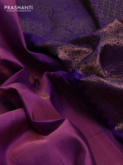 Pure kanchipuram silk saree mild purple and blue with zari woven buttas and long rich zari woven border