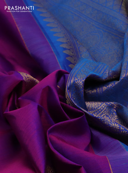 Pure kanchipuram silk saree purple and cs blue with zari woven buttas and long zari woven border