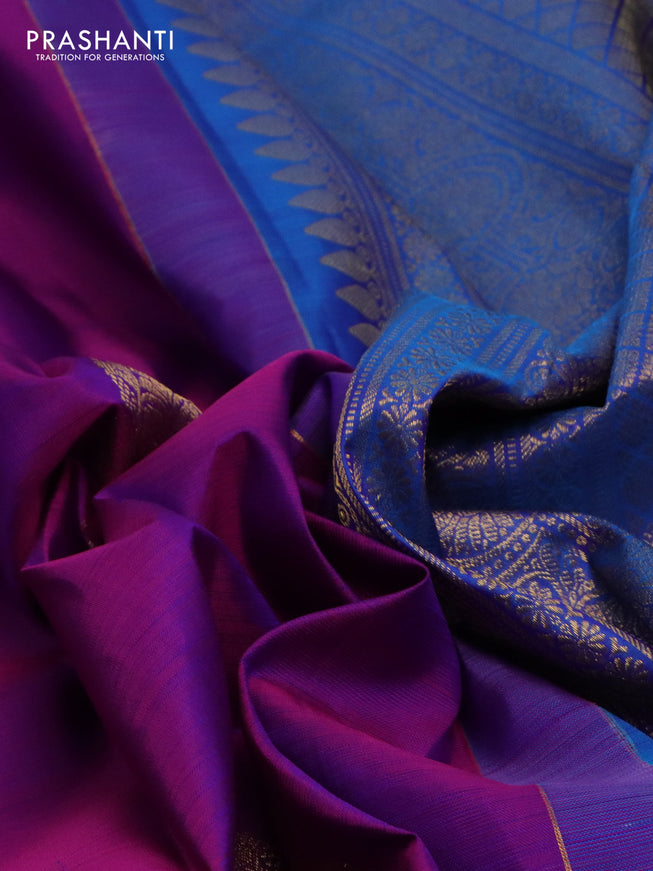 Pure kanchipuram silk saree purple and cs blue with zari woven buttas and long zari woven border