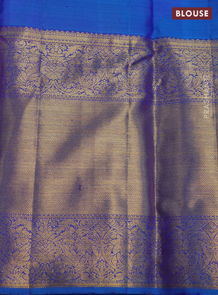 Pure kanchipuram silk saree purple and cs blue with zari woven buttas and long zari woven border