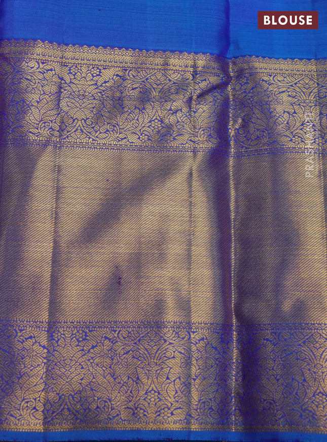 Pure kanchipuram silk saree purple and cs blue with zari woven buttas and long zari woven border