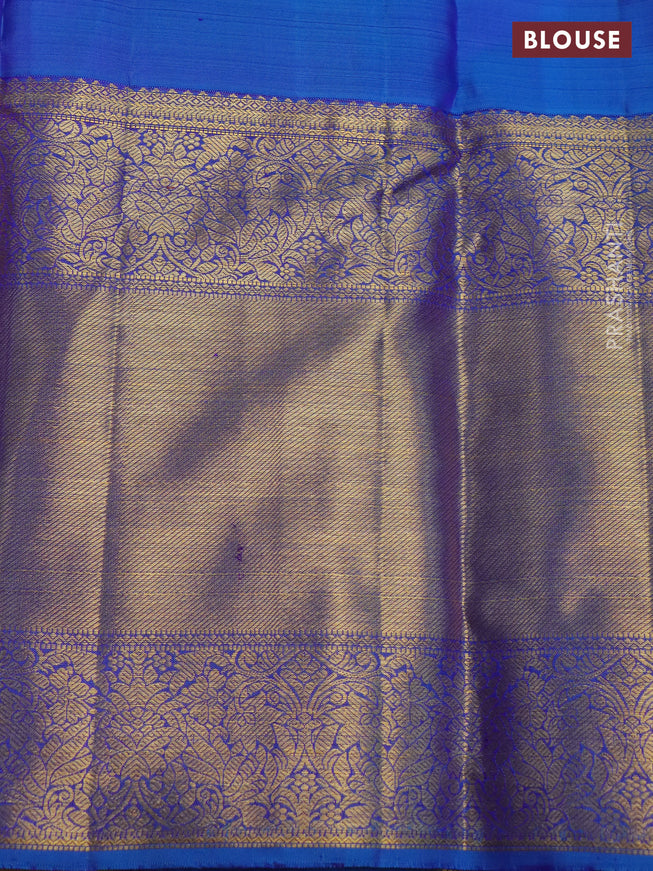 Pure kanchipuram silk saree purple and cs blue with zari woven buttas and long zari woven border