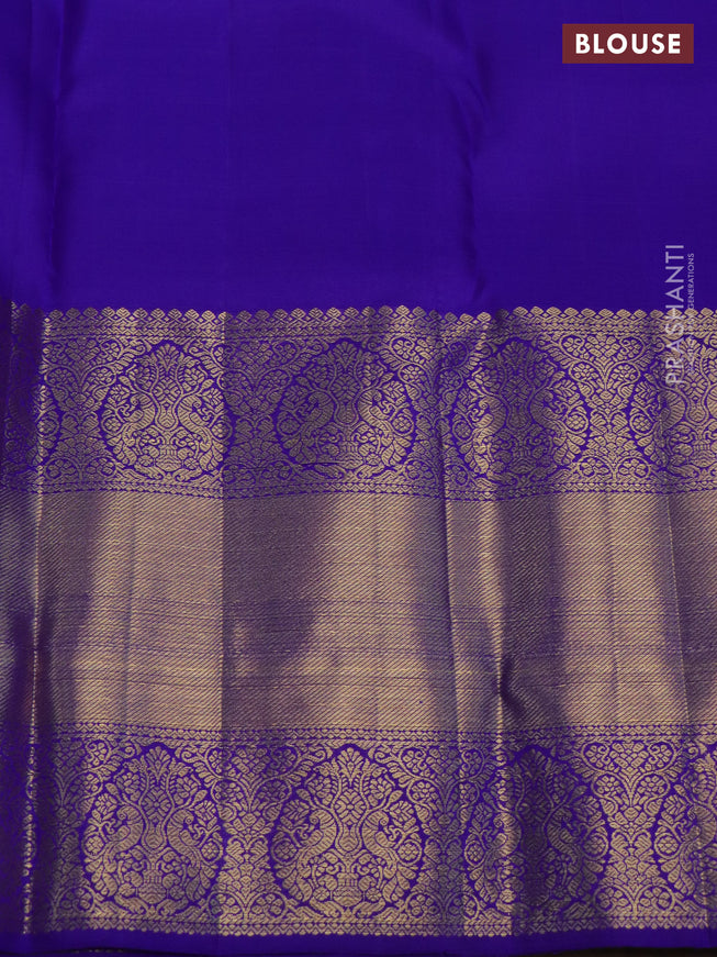 Pure kanchipuram silk saree dual shade of maroon and blue with annam & rudhraksha zari woven buttas and long zari woven border