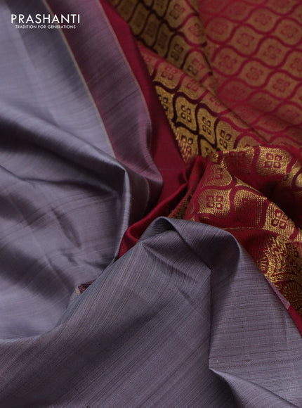 Pure kanchipuram silk saree grey and dark pink with zari woven annam buttas and long zari woven border