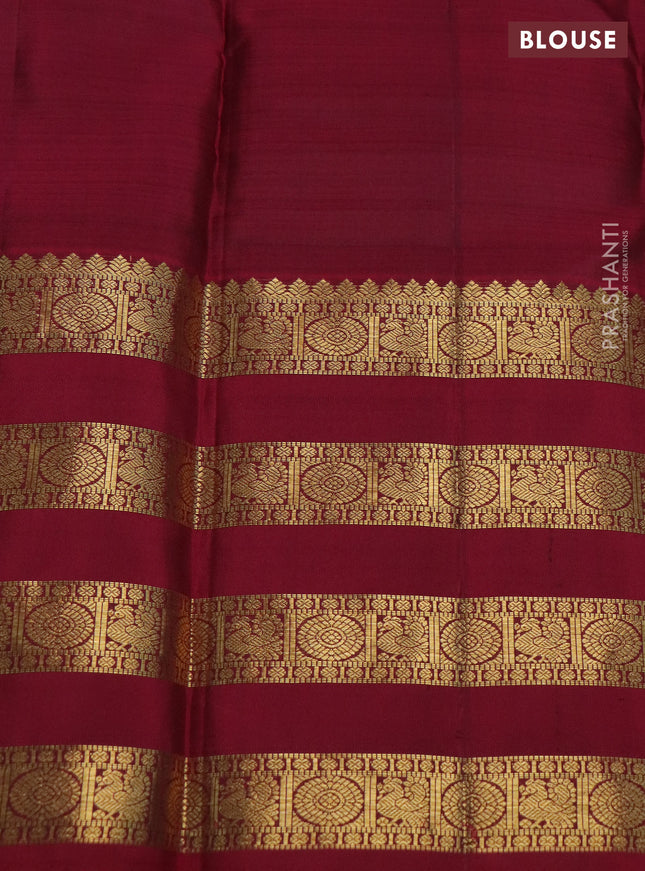Pure kanchipuram silk saree grey and dark pink with zari woven annam buttas and long zari woven border