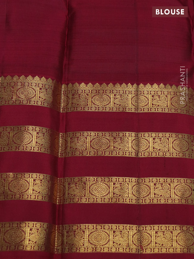 Pure kanchipuram silk saree grey and dark pink with zari woven annam buttas and long zari woven border