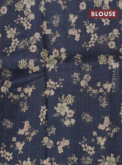 Pure tussar silk saree elephant grey with allover floral digital prints in borderless style