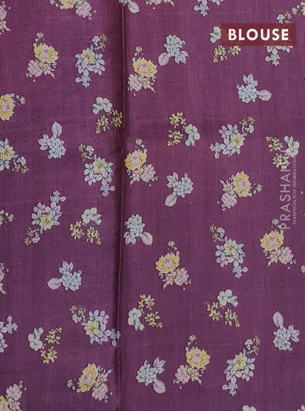 Pure tussar silk saree purple shade with allover floral digital prints in borderless style