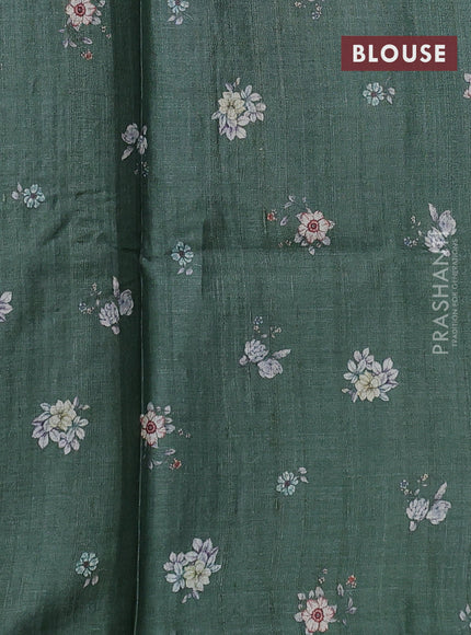 Pure tussar silk saree pastel green with allover floral digital prints in borderless style
