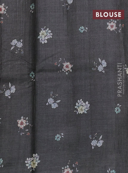 Pure tussar silk saree grey with allover floral digital prints in borderless style