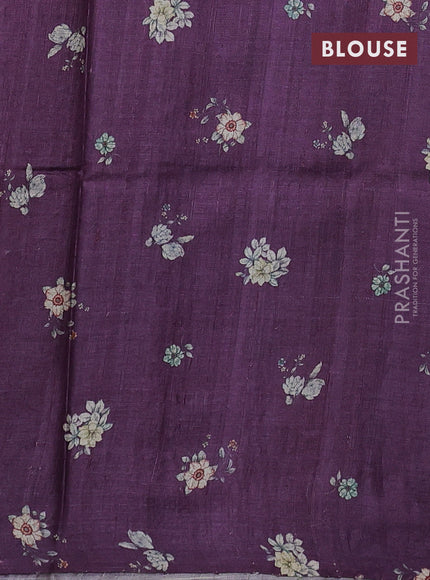 Pure tussar silk saree purple shade with allover floral digital prints in borderless style