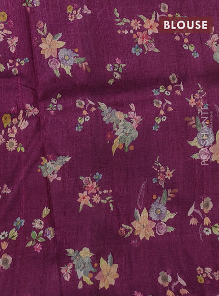 Pure tussar silk saree purple with allover floral digital prints in borderless style