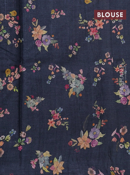 Pure tussar silk saree elephant grey with allover floral digital prints in borderless style