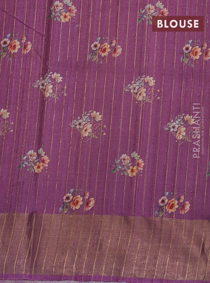 Pure tussar silk saree mauve pink with allover floral digital prints in borderless style