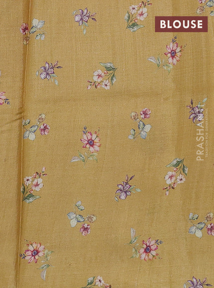 Pure tussar silk saree mustard yellow with allover floral digital prints in borderless style