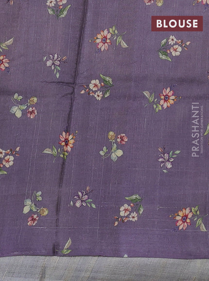 Pure tussar silk saree pastel lavender with allover floral digital prints in borderless style