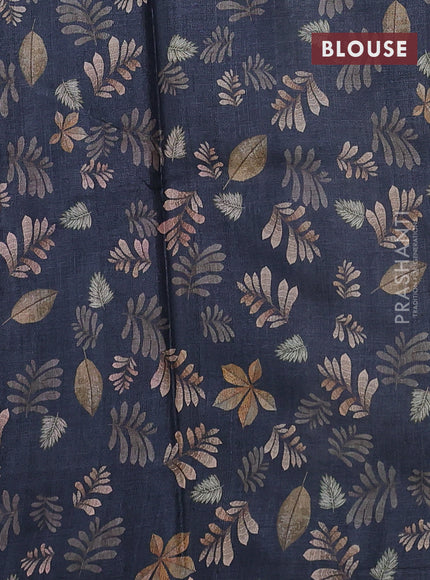 Pure tussar silk saree elephant grey with leaf digital prints in borderless style