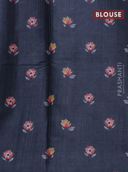 Pure tussar silk saree elephant grey with allover floral digital prints in borderless style