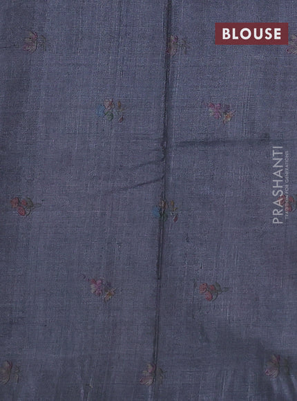 Pure tussar silk saree grey with allover floral digital prints in borderless style